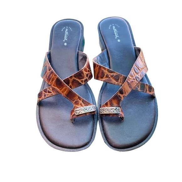 Matisse Leather Upper Animal Print Embellished Slip On Sandal Brown Size 6 - Picture 1 of 7